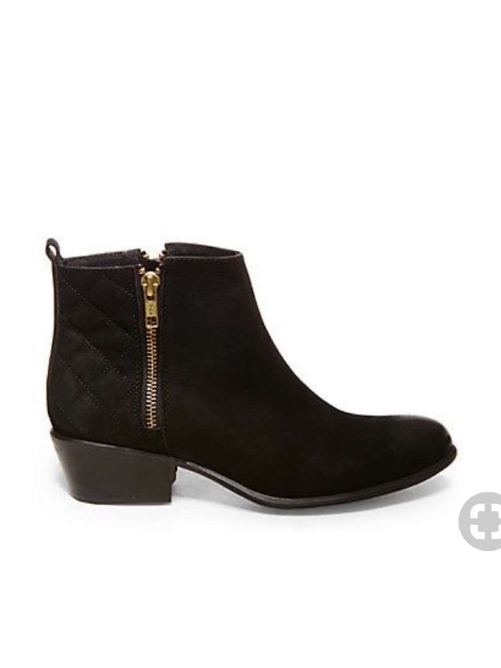 Steve Madden Black Suede Ankle Boot with Quilted Back and Gold Zip
